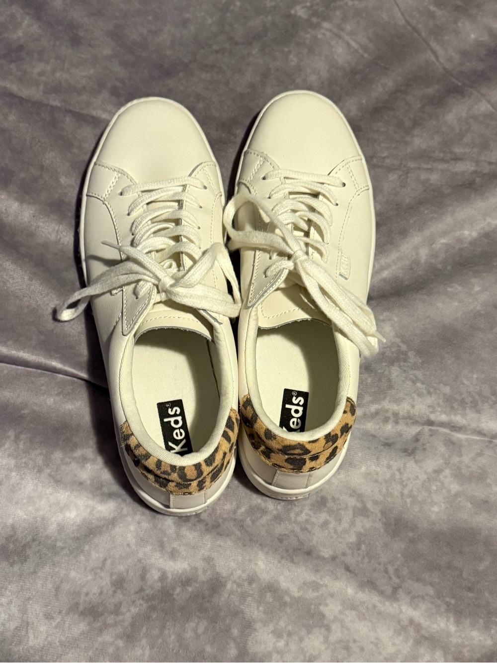 Keds Women's Cream Sneakers with Leopard Heel